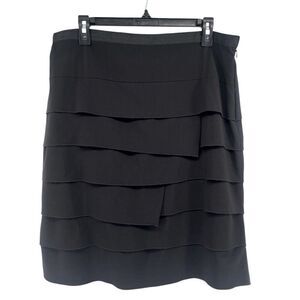 Sharagano Women’s Black Asymmetric Layered Tiered Straight Skirt Size 12